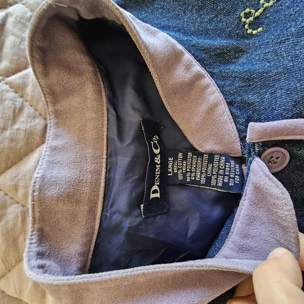 Denim & Co Embroidered Boho Floral Dark Blue Jacket with Button Closure Sz XL - Picture 7 of 9